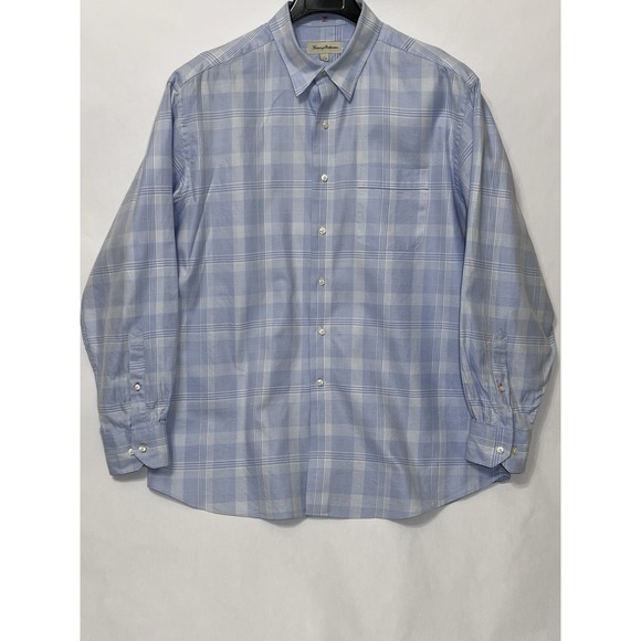 Tommy Bahama Other - Tommy Bahama Men Size 17 34-35 Plaid Long Sleeve Button Shirt Baby Blue‎